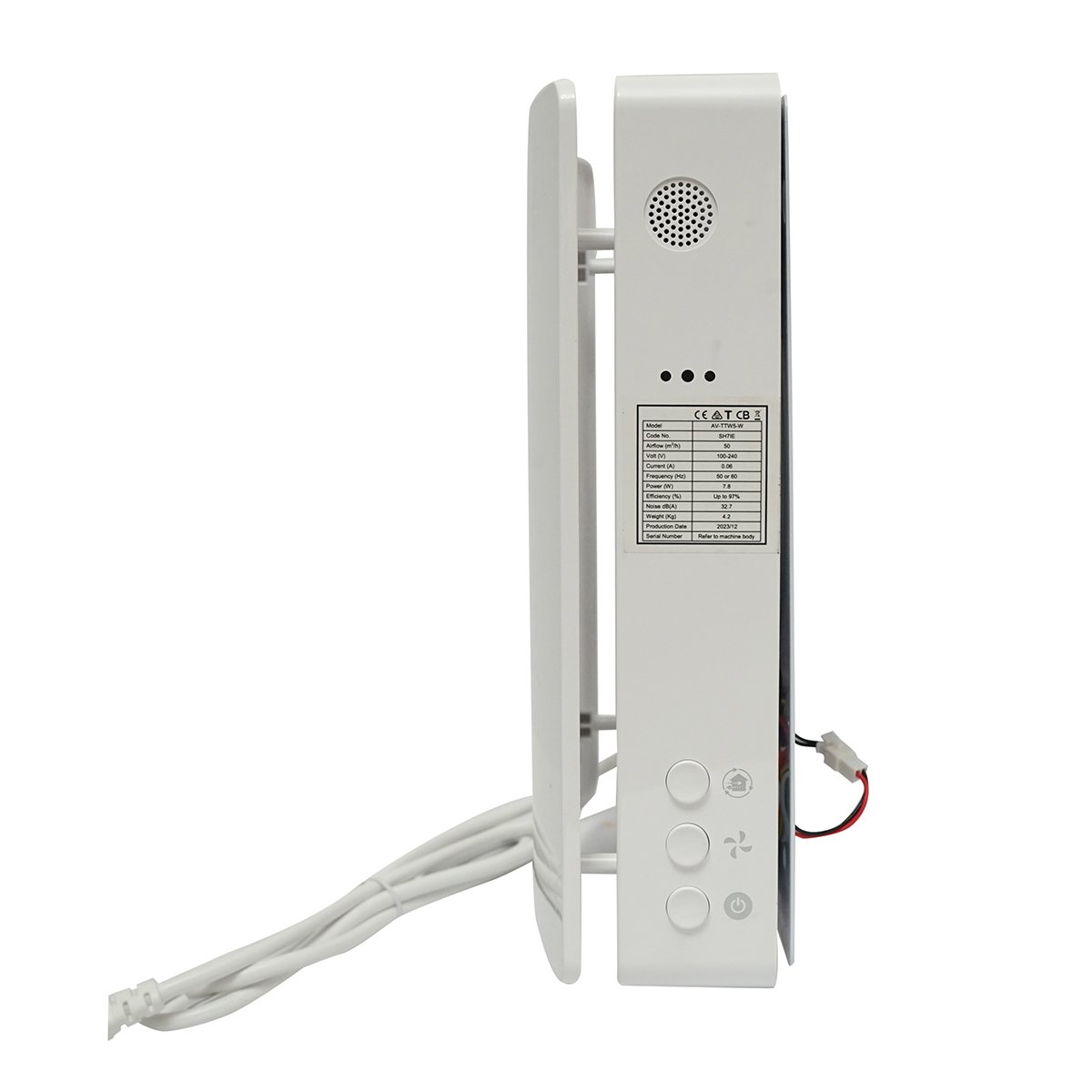 Ventilator cu recuperare de caldura pentru 1 camera, montaj perete 50m3/h, 7.8W, Wi-Fi 220V AV-TTW5-W